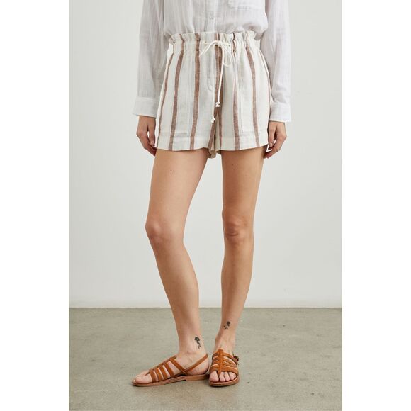 Rails Shorts Foster Coconut Linen Stripe White Brown size Large